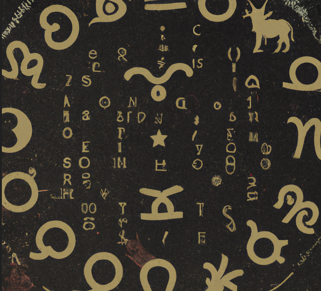 Ein Horoskop mit verschiedenen Symbolen.
