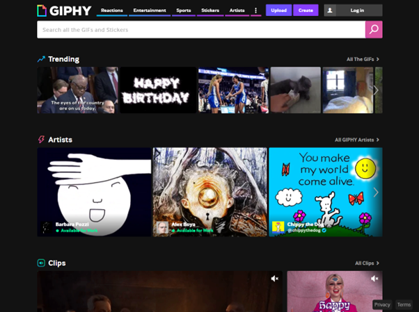 GIPHY GIF-Quellen-Homepage